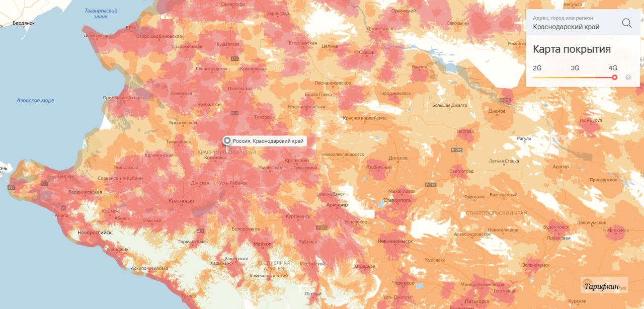 Карта покрытия тинькофф мобайл ставропольский край