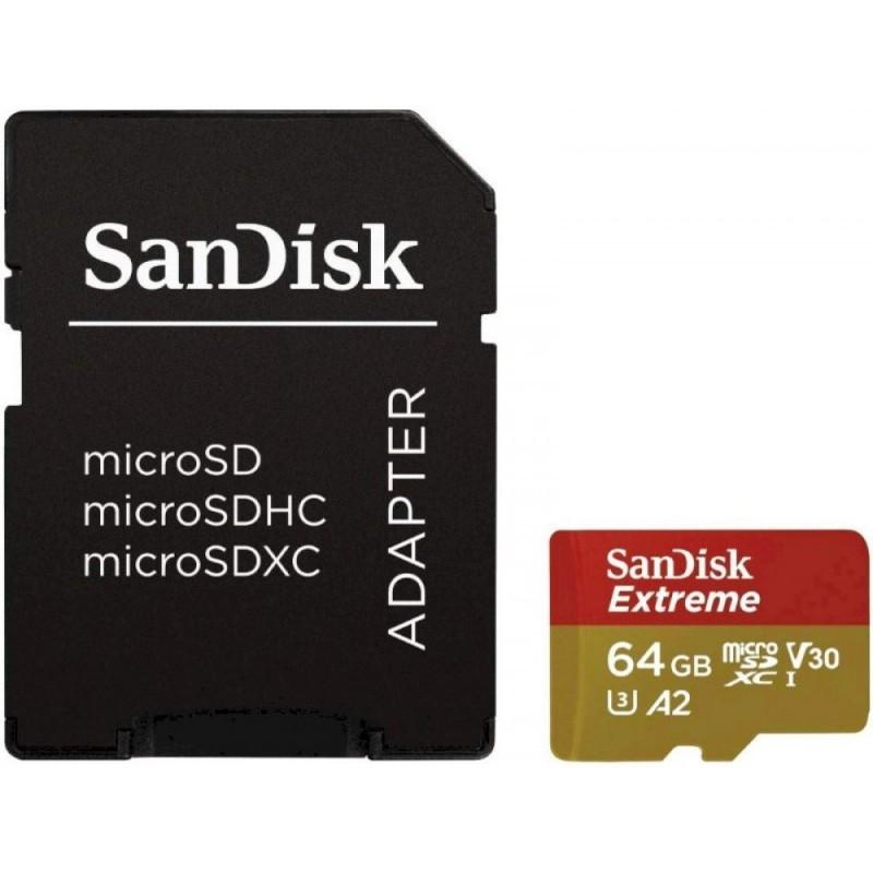 Карта памяти SanDisk Extreme microSDXC 64Gb UHS-I U3 A2 V30 160MB/s (R) 60MB/s (W) с адаптером купить в Минске