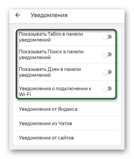 Настройка всех уведомлений в мобильной версии Яндекс.Браузера