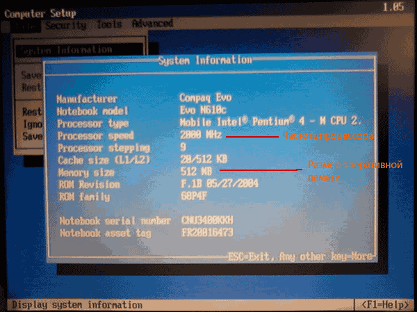 Определение характеристик компьютера через BIOS
