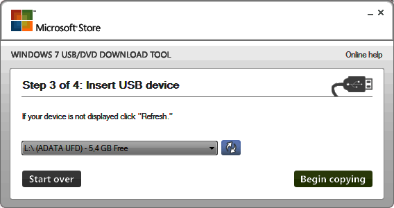создание загрузочной флешки с помощью Windows 7 USBDVD Download Tool